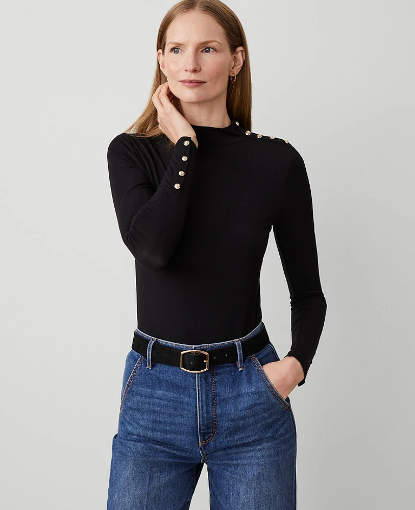 Ann Taylor Mock Neck Button Top Women's