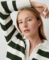 Ann Taylor AT Weekend Stripe Collared Sweater Green/White Women's