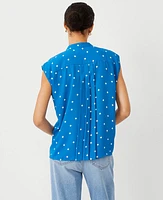 Ann Taylor Dotted Shirred Button Top Santorini Women's