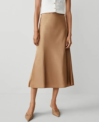 Ann Taylor Satin Bias Midi Slip Skirt Size Large Perfect Camel Women's