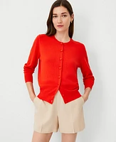 Ann Taylor Covered Button Cardigan Fiery Red Women's