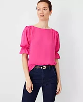 Ann Taylor Ruffle Mixed Media Puff Sleeve Top