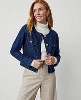 Ann Taylor Denim Collarless Button Jacket Classic Indigo Wash Women's