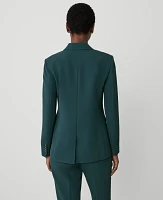 Ann Taylor The Long Notched Two Button Blazer in Fluid Crepe Size 0 Deep Slate Green Women's