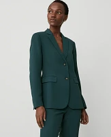 Ann Taylor The Long Notched Two Button Blazer in Fluid Crepe Size 0 Deep Slate Green Women's