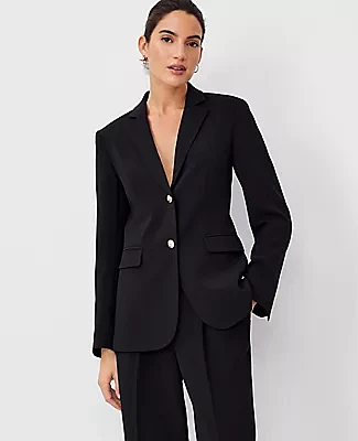 Ann Taylor The Long Notched Two Button Blazer Fluid Crepe