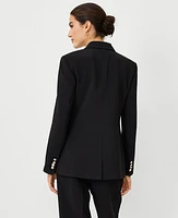 Ann Taylor The Long Notched Two Button Blazer Fluid Crepe Black Women's