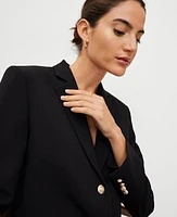 Ann Taylor The Long Notched Two Button Blazer Fluid Crepe Black Women's