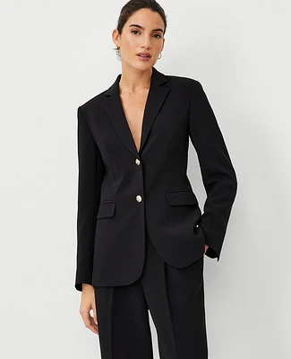 Ann Taylor The Long Notched Two Button Blazer Fluid Crepe Black Women's