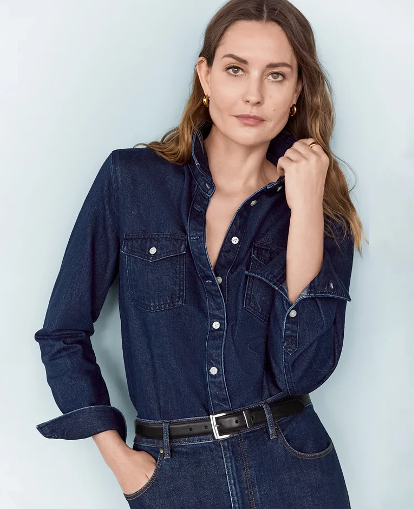 Ann Taylor Patch Pocket Denim Shirt Dark Wash Women's