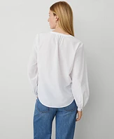 Ann Taylor AT Weekend Cotton Blend Popover Top White Women's