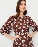 Ann Taylor Leafed Linen Blend Puff Sleeve Shift Dress Brown Stone Women's