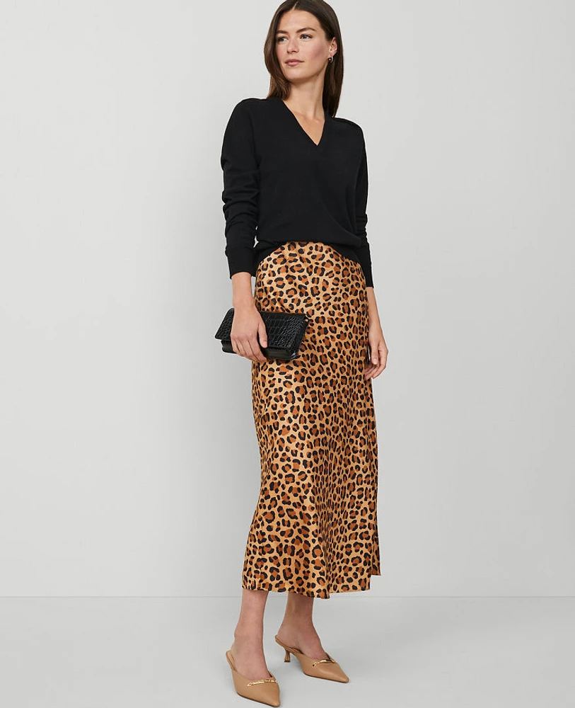 Ann Taylor Animal Print Bias Slip Skirt Tan Women's