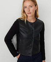 Ann Taylor Faux Leather Mix Sweater Jacket Black Women's