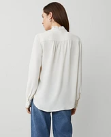 Ann Taylor Scallop Ruffle Trim Top Winter White Women's