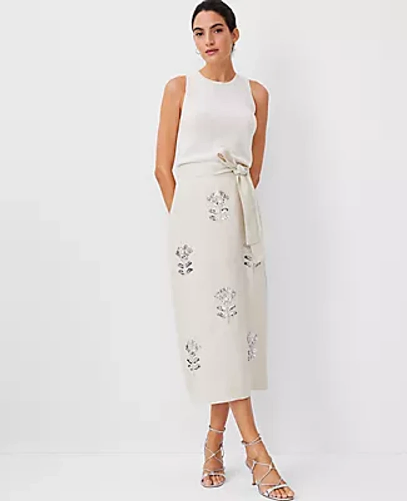 Ann Taylor Studio Collection Sequin Tie Waist Midi Skirt