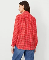 Ann Taylor Geo Camp Shirt Fiery Red Women's