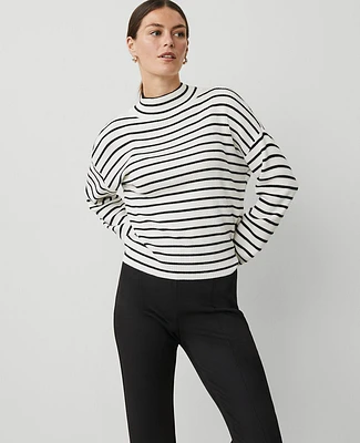 Ann Taylor Ribbed Turtleneck Sweater Black/White Multi Women's