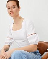 Ann Taylor Square Neck Puff Sleeve Top White Women's