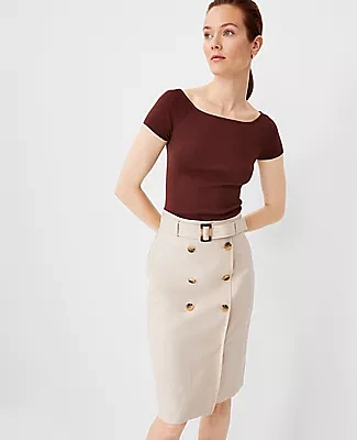 Ann Taylor Petite Pinstripe Belted Button Wrap Pencil Skirt