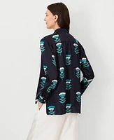 Ann Taylor Studio Collection Floral Silk Shirt Night Sky Women's