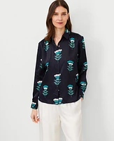 Ann Taylor Studio Collection Floral Silk Shirt Night Sky Women's