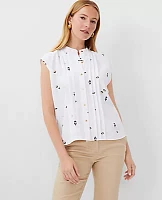 Ann Taylor Floral Shirred Button Top