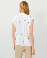 Ann Taylor Floral Shirred Button Top White Women's