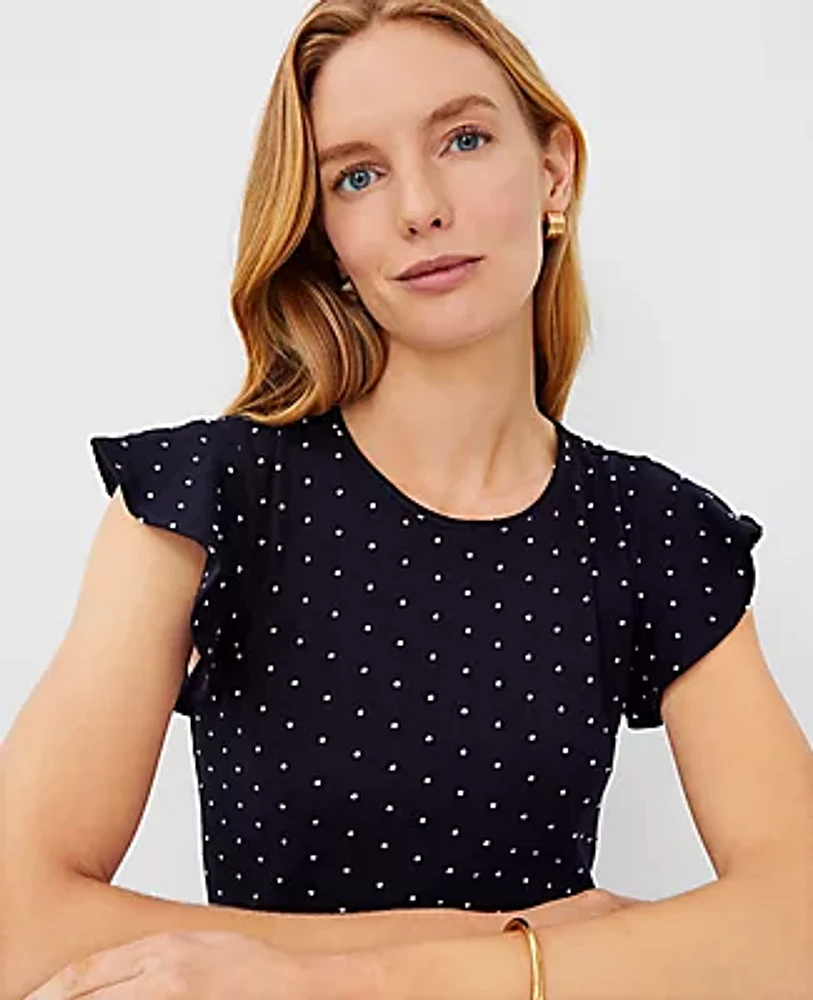 Ann Taylor Petite Clip Dot Flutter Sleeve Pima Cotton Top