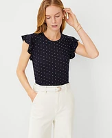 Ann Taylor Petite Clip Dot Flutter Sleeve Pima Cotton Top Night Sky Women's