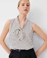 Ann Taylor Geo Bow Tie Neck Shell Top