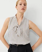 Ann Taylor Geo Bow Tie Neck Shell Top White Women's