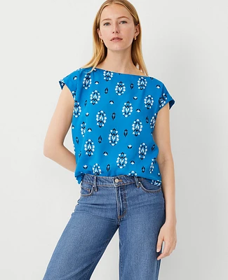 Ann Taylor Floral Boatneck T-Shirt Santorini Women's