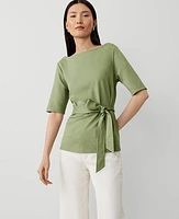 Ann Taylor Boatneck Tie Waist Top Lush Palm Women's