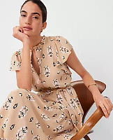 Ann Taylor Floral Flutter Sleeve Midi Flare Dress