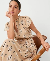 Ann Taylor Floral Flutter Sleeve Midi Flare Dress Baguette Women's