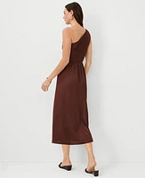 Ann Taylor Petite One Shoulder Flare Midi Dress Brown Stone Women's