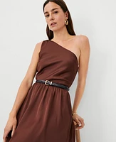 Ann Taylor Petite One Shoulder Flare Midi Dress Brown Stone Women's