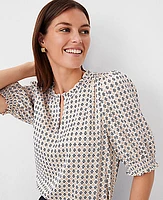 Ann Taylor Petite Geo Ruffle Neck Popover Top