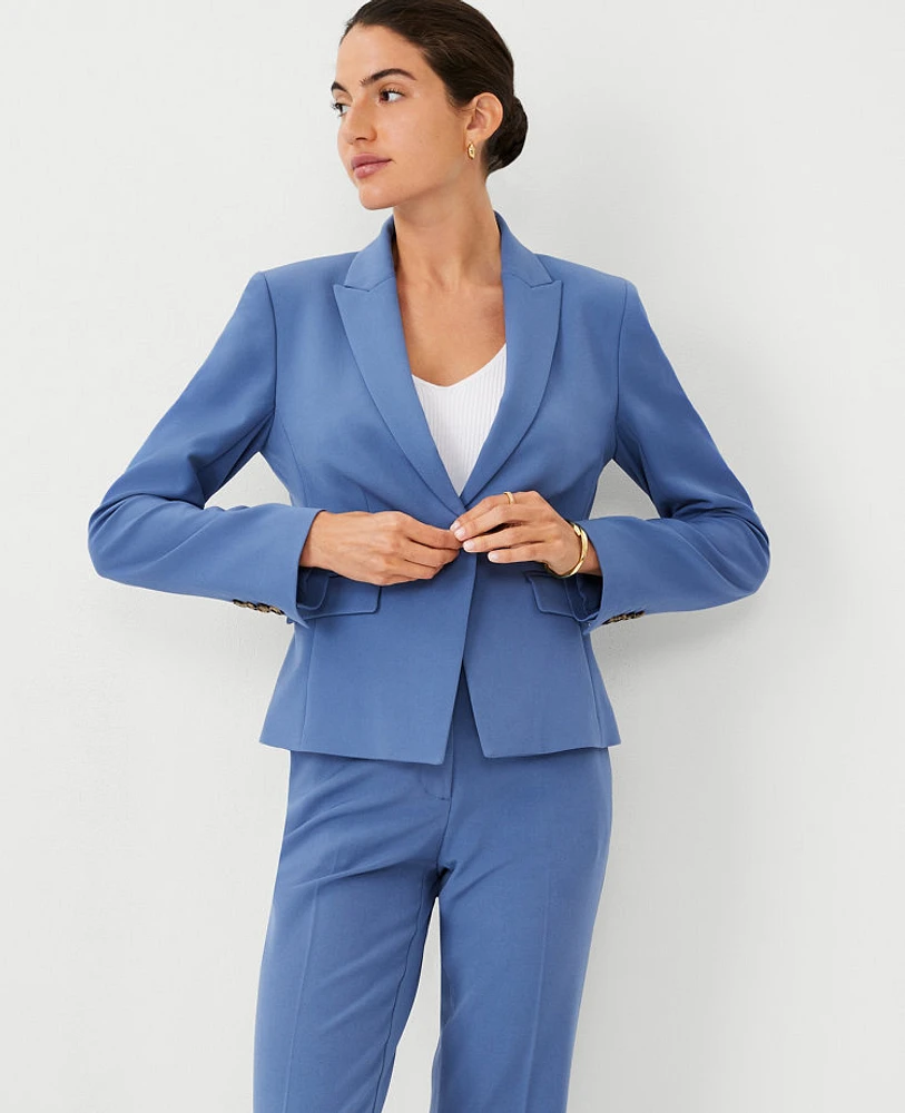 Ann Taylor The Shorter One Button Peak Blazer Seasonless Stretch Precious Sapphire Women's