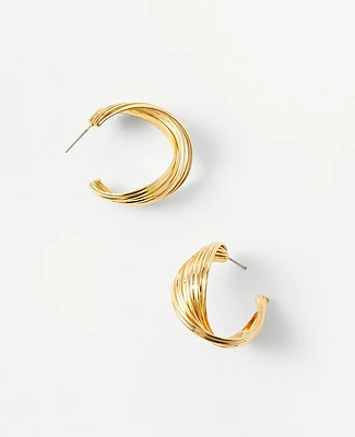 Ann Taylor Metal Textured Twist Hoop Earrings Goldtone Women's