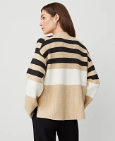 Ann Taylor Stripe Ribbed Cardigan Size Medium Camel/White Combo Women's