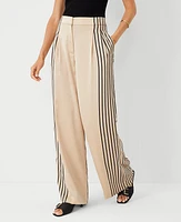 Ann Taylor The Petite Pleated Wide Leg Pant Satin Toasted Oat Women's