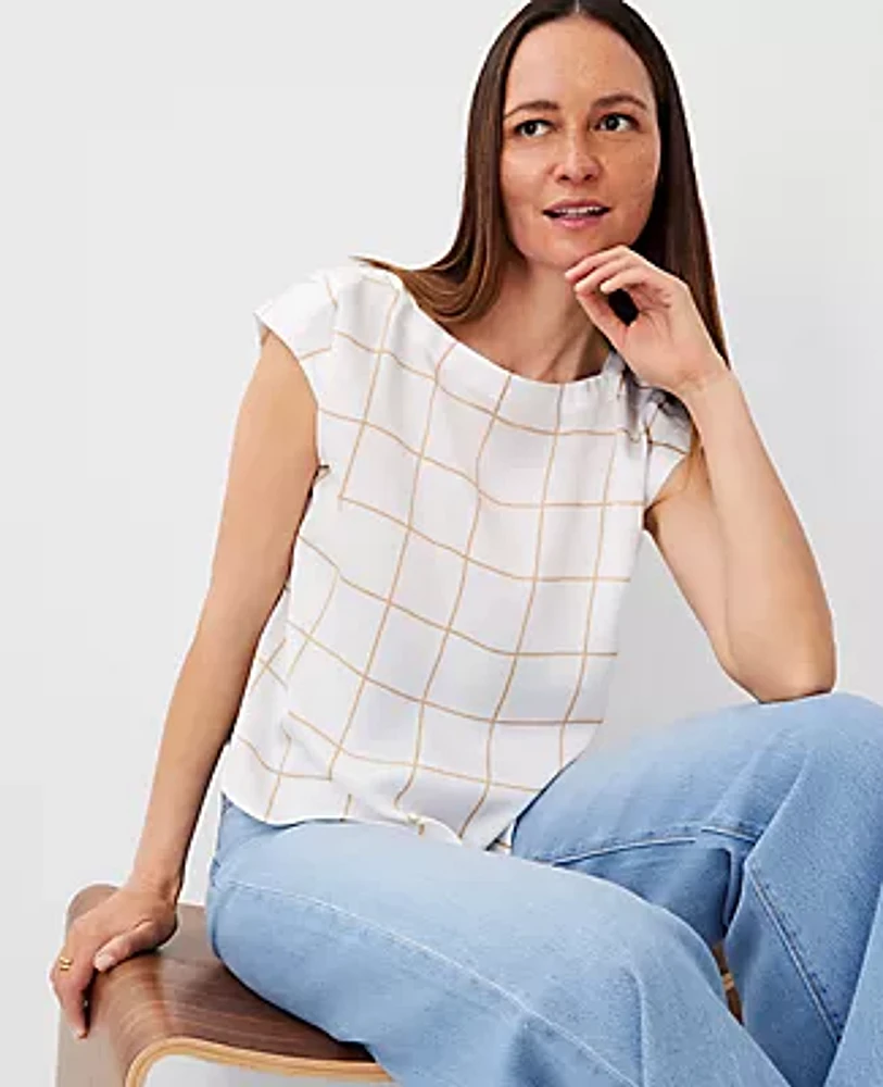 Ann Taylor Petite Windowpane Boatneck Tee