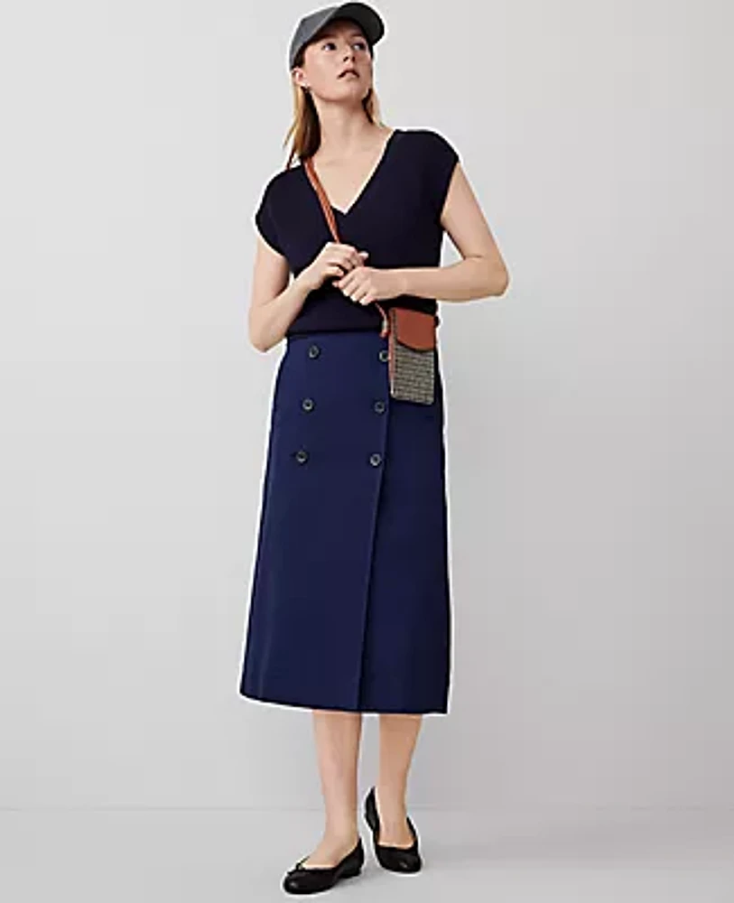 Ann Taylor AT Weekend Sateen Button Wrap Skirt