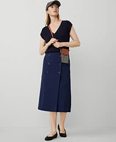 Ann Taylor Weekend Sateen Button Wrap Skirt Pure Sapphire Women's