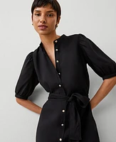 Ann Taylor Stand Collar Belted Midi Shirtdress Black Women's