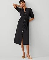 Ann Taylor Stand Collar Belted Midi Shirtdress Black Women's