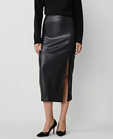 Ann Taylor Faux Leather Slit Midi Pencil Skirt Black Women's