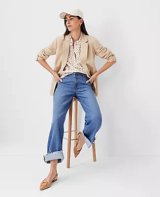 Ann Taylor Petite AT Weekend Spotted Cotton Drop Shoulder Shirt